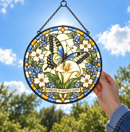 Whispers of Peace Butterfly Memorial Suncatcher Glass Window Ornament