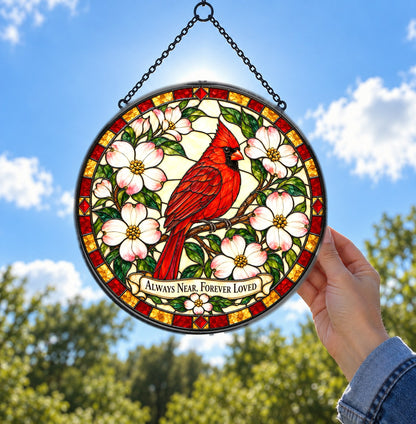 Cardinal Dogwood Glass Suncatcher Window Hanging Memorial Ornament