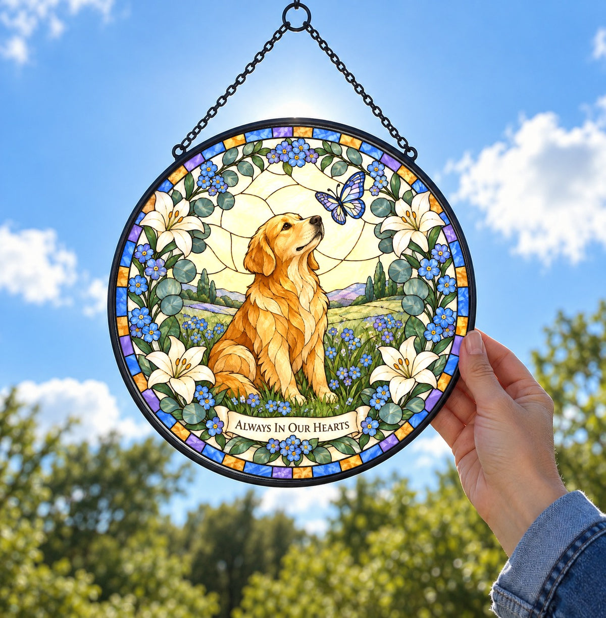 Forever Loved Dog Memorial Suncatcher Glass Window Hanging Ornament