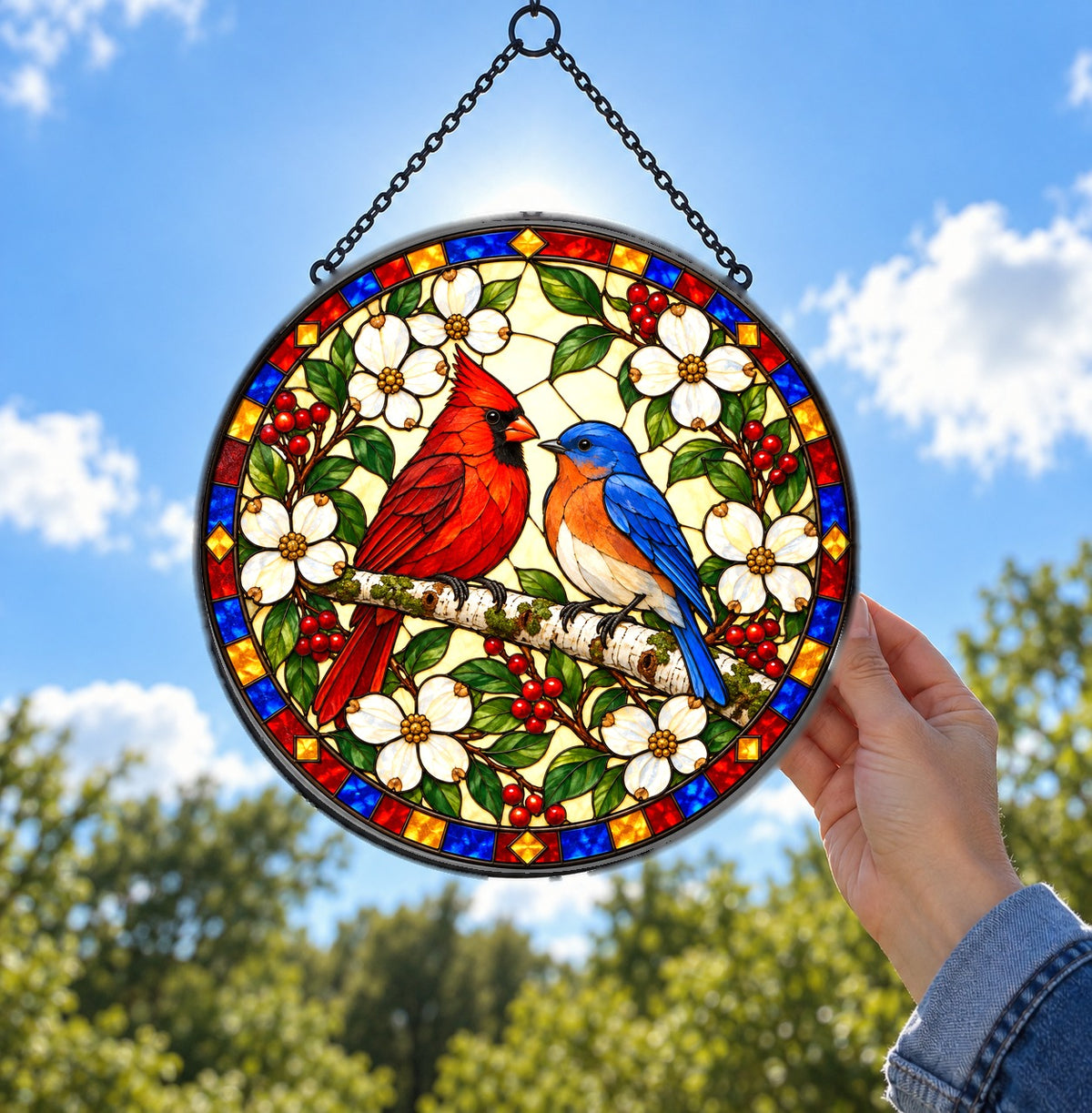 Songbird Harmony Stained Glass Suncatcher Window Hanging Ornament