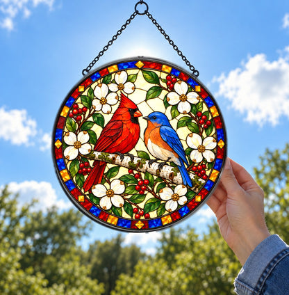 Songbird Harmony Stained Glass Suncatcher Window Hanging Ornament