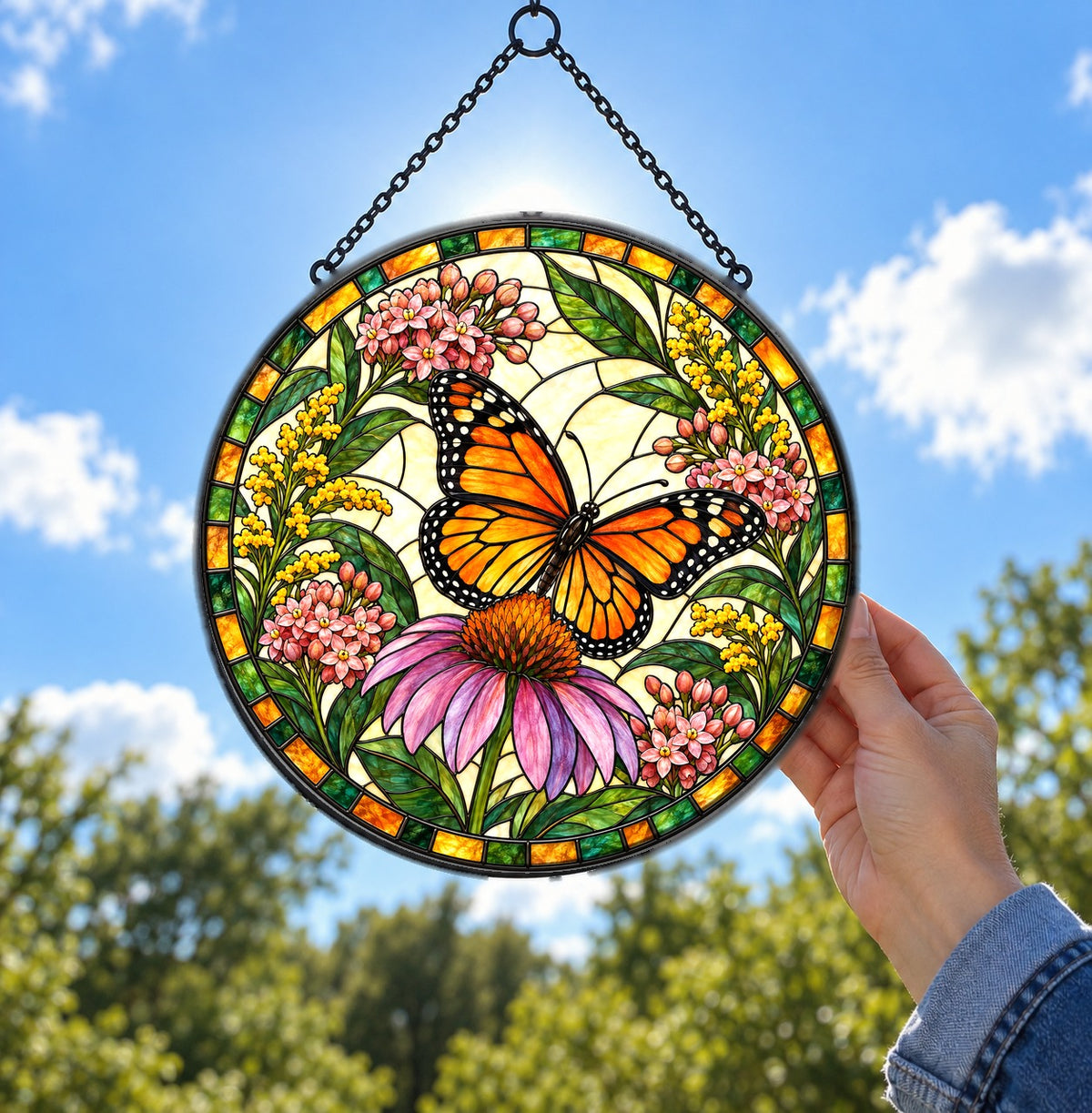 Sunlit Monarch Suncatcher, Glass Butterfly Window Ornament