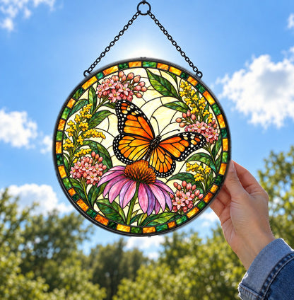 Sunlit Monarch Suncatcher, Glass Butterfly Window Ornament