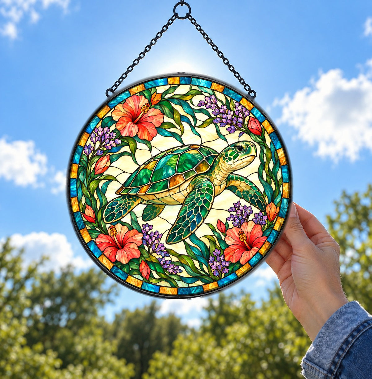 Gliding Sea Turtle Stained Glass Suncatcher Window Ornament