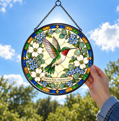 Hummingbird Memorial Suncatcher, Hanging Glass Sympathy Ornament