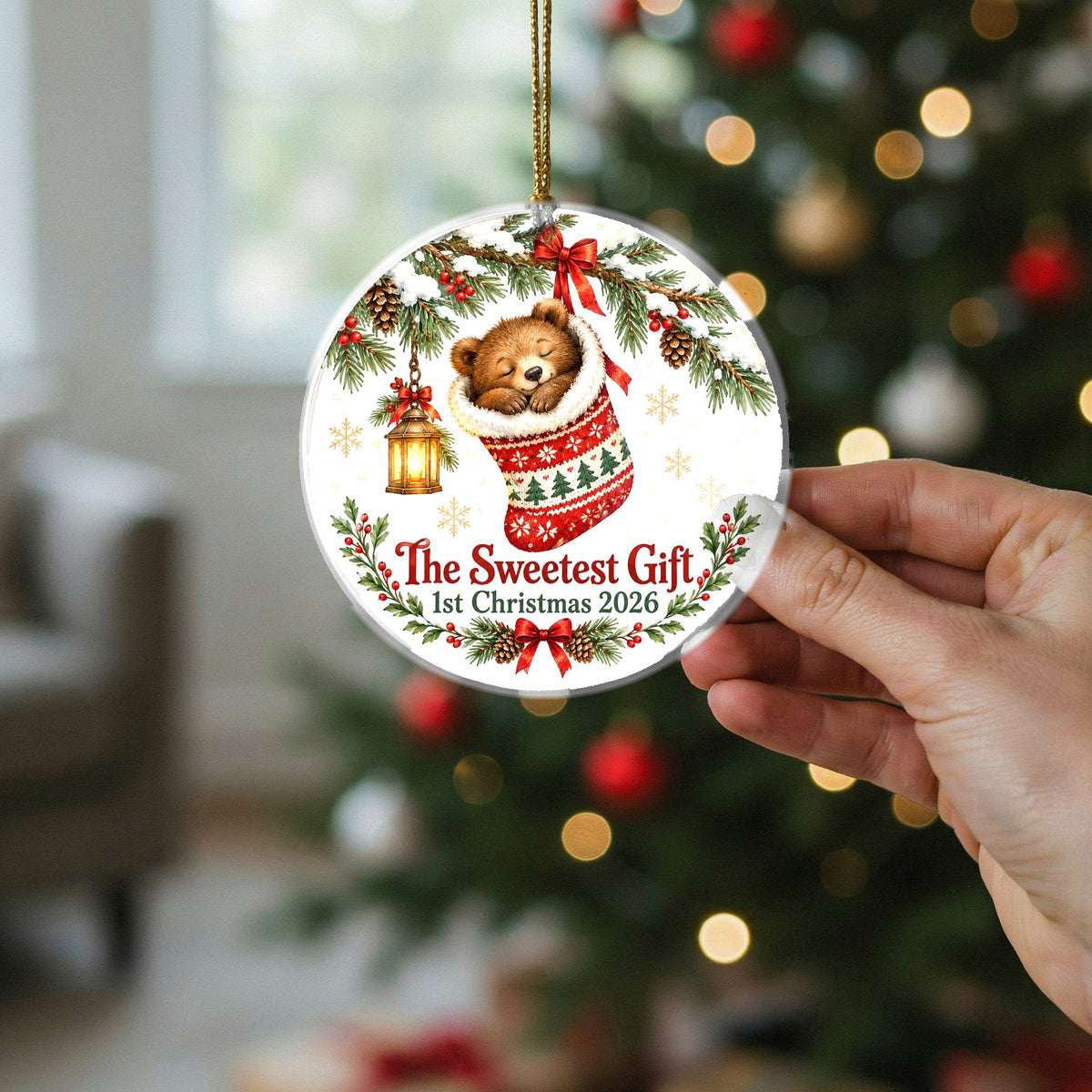 Sweetest Gift Bear Cub Baby First Christmas 2026 Ceramic Ornament