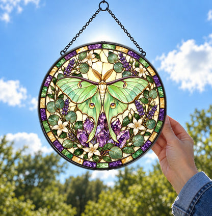 Celestial Amethyst Luna Suncatcher, Glass Window Hanging Ornament