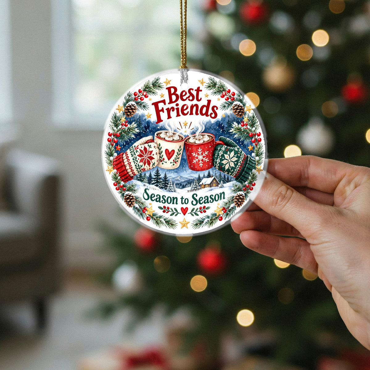 Warmth Between Friends Toast Holiday Ceramic Christmas Ornament