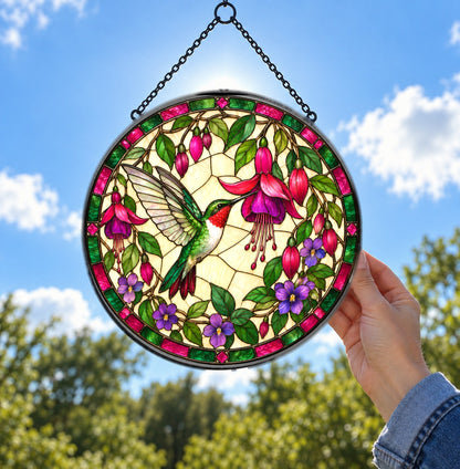Ruby Hummingbird Glass Suncatcher Hanging Garden Window Ornament