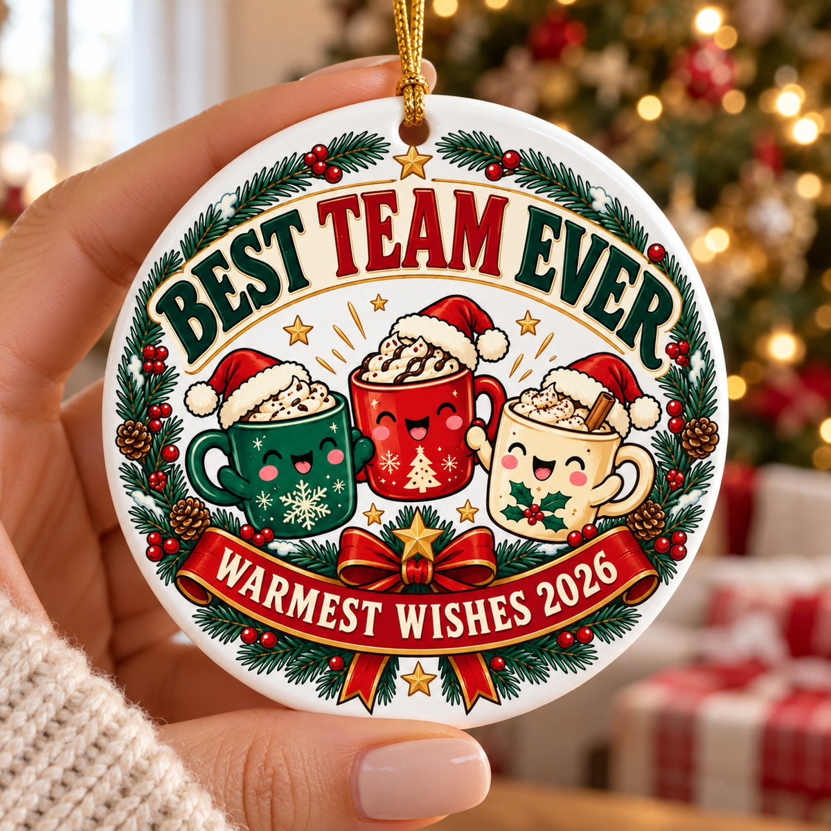Holiday Mug Toast Team Appreciation Ceramic Christmas Ornament