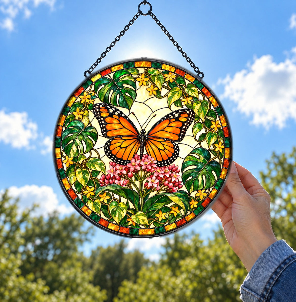 Monarch Butterfly Window Suncatcher, Garden Glass Hanging Ornament