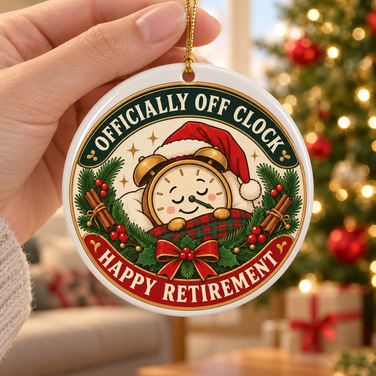 Off The Clock Snooze Wreath Ceramic Christmas Ornament