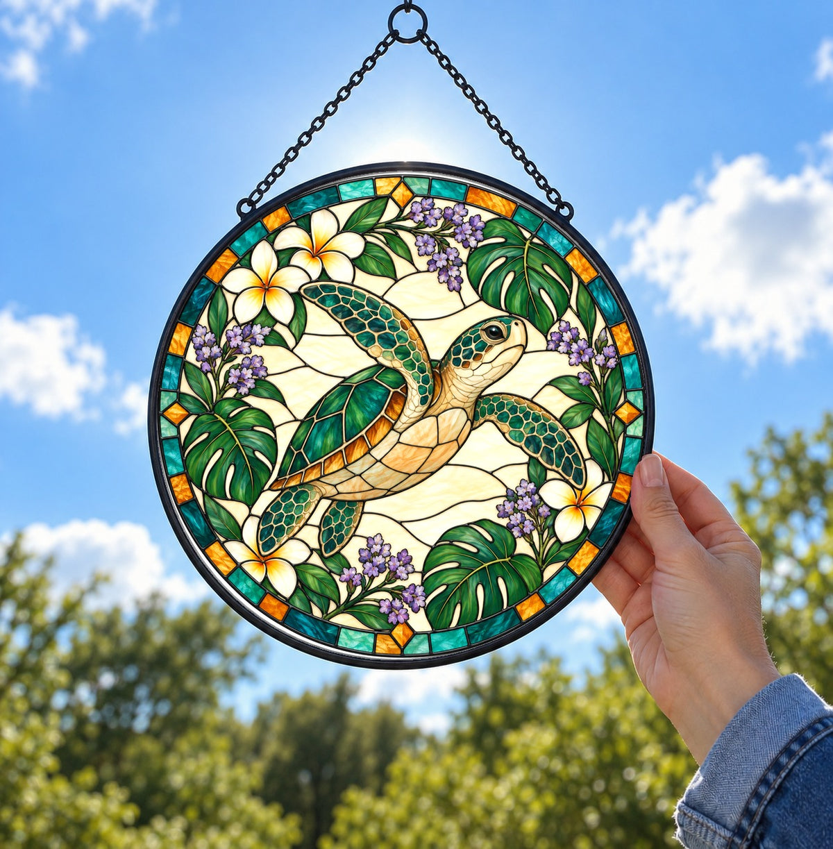 Serene Sea Turtle Suncatcher Coastal Hanging Window Ornament