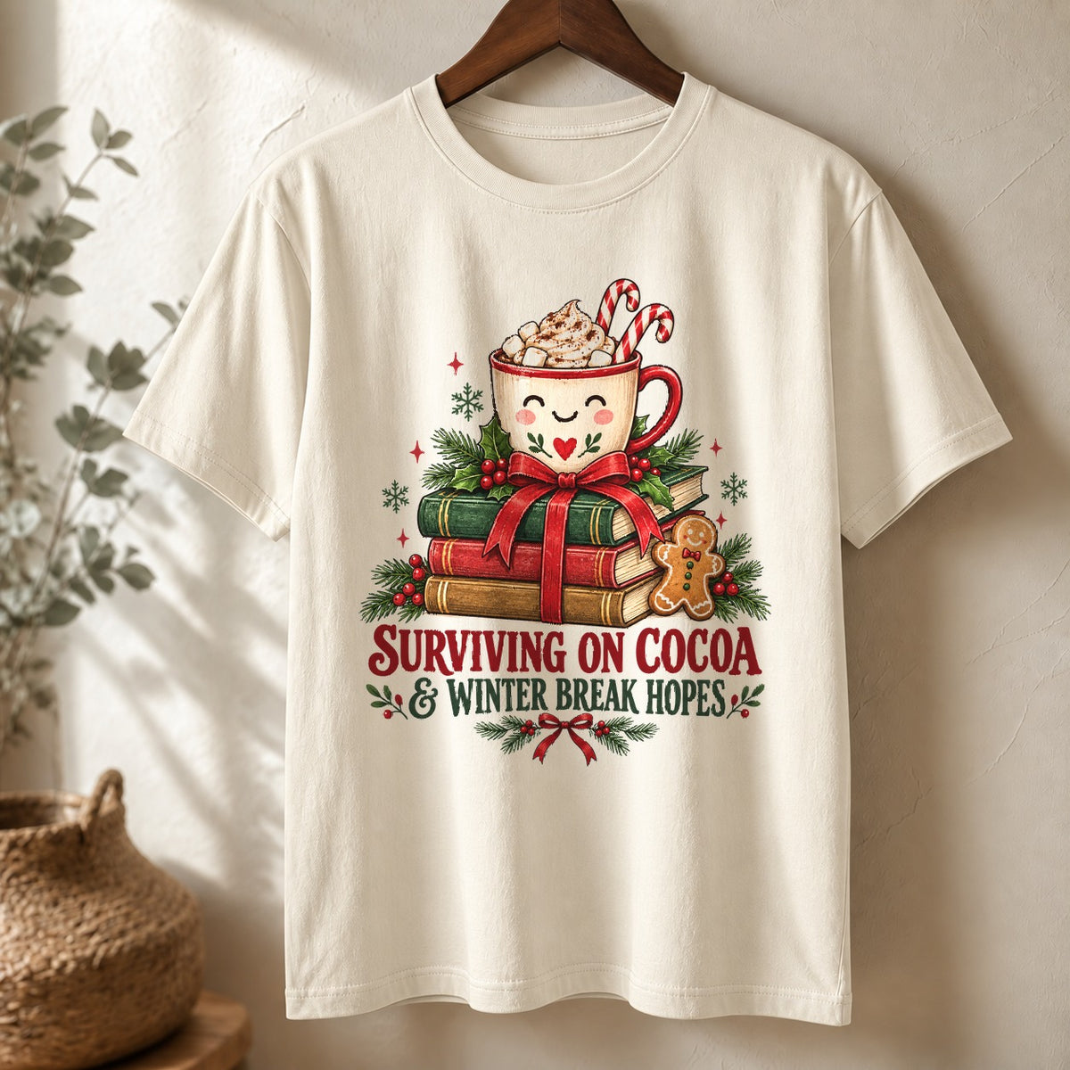 Surviving on Cocoa Teacher Comfort Colors T-Shirt, Holiday Graphic Tee