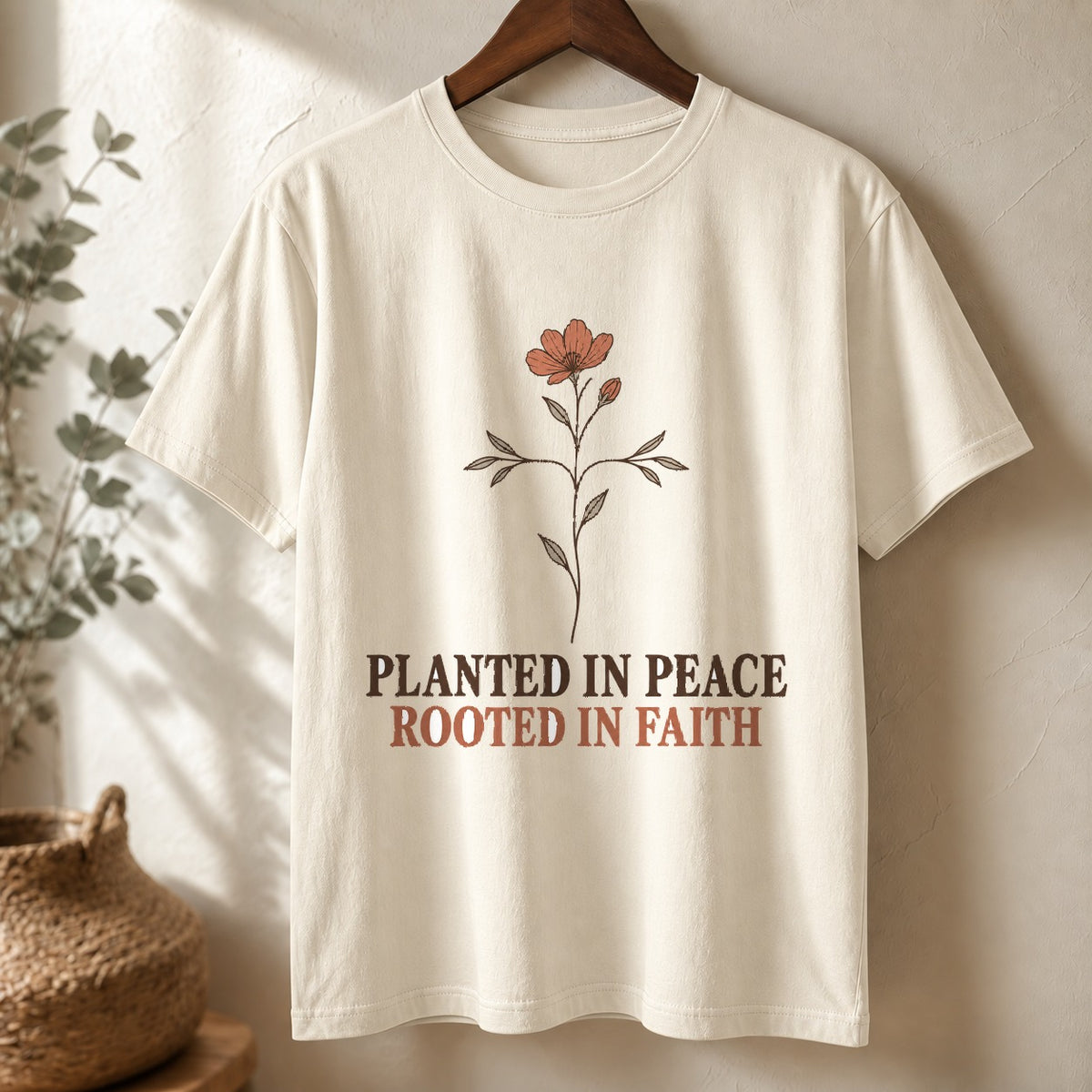 Botanical Cross Comfort Colors T-Shirt, Neutral Christian Apparel