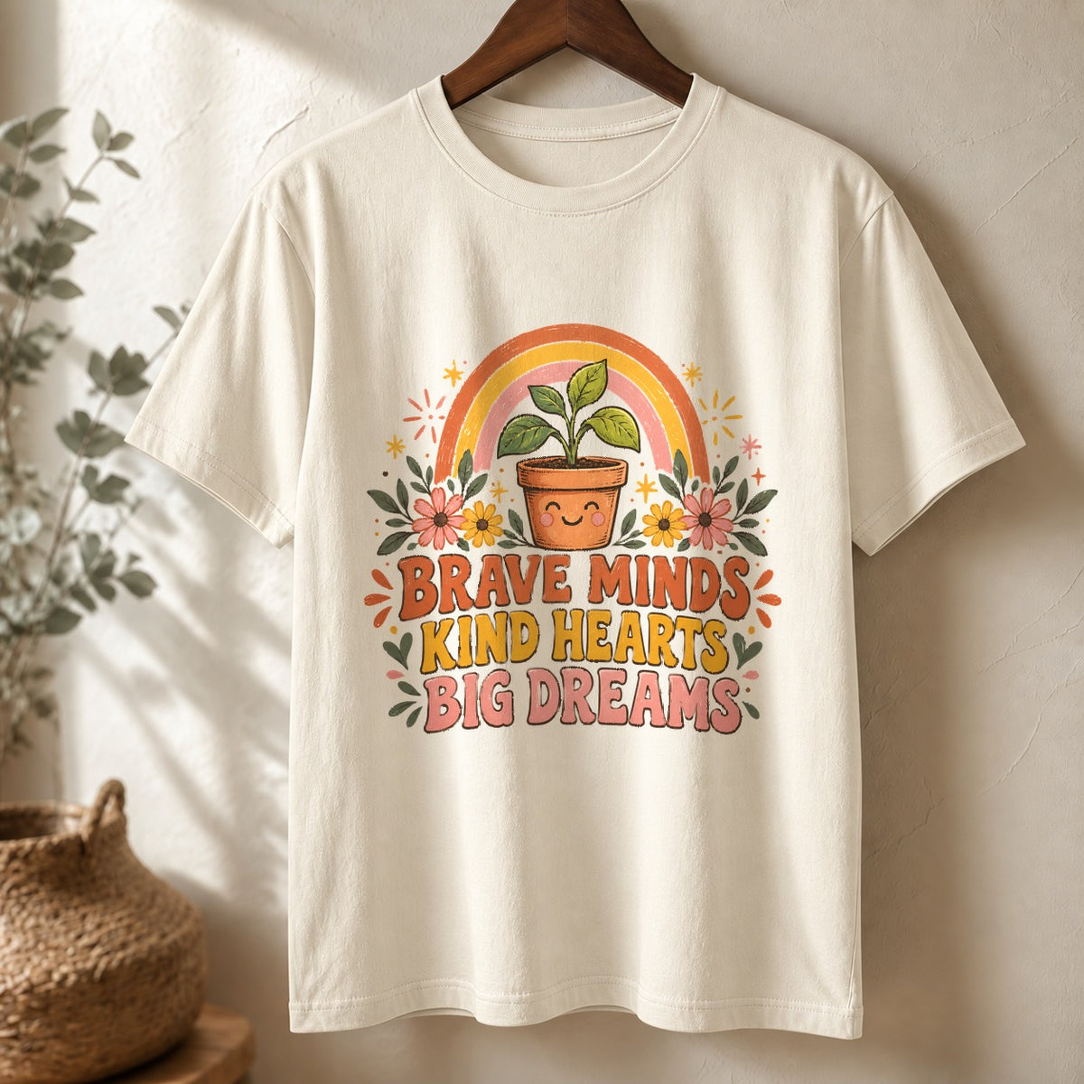 Comfort Colors T-Shirt, Brave Minds Kind Hearts Classroom Sprout
