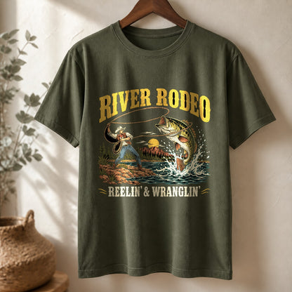 River Rodeo Bass Comfort Colors T-Shirt, Western Fishing Graphic Tee
