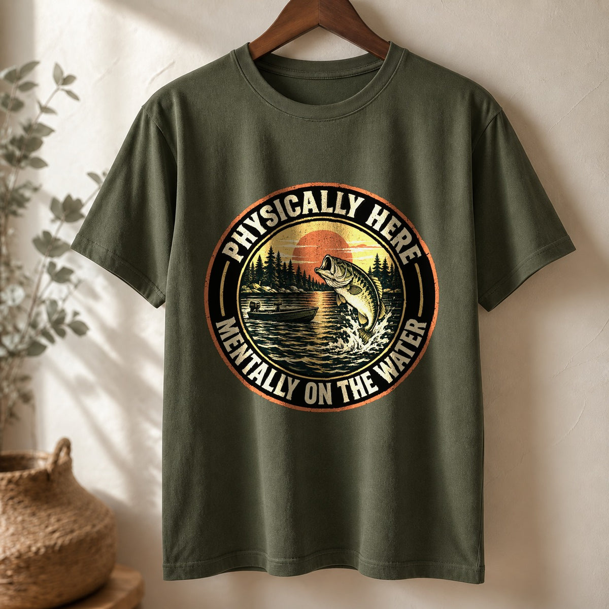 Mentally on the Water Comfort Colors Fishing T-Shirt in Moss