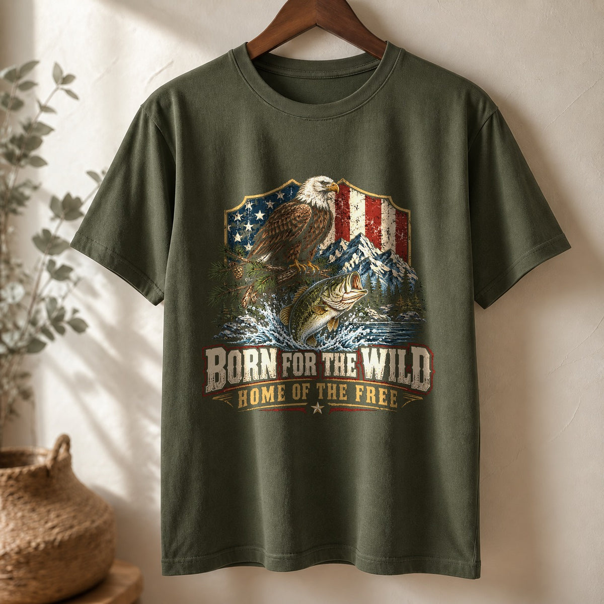 Born Wild Home Free Comfort Colors T-Shirt, Patriotic Outdoors