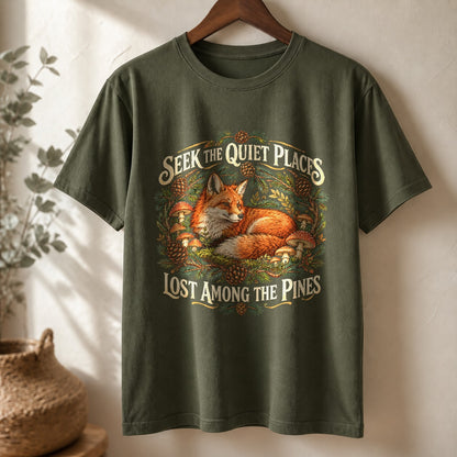 Quiet Pines Fox Nature Comfort Colors T-Shirt, Woodland Graphic Tee