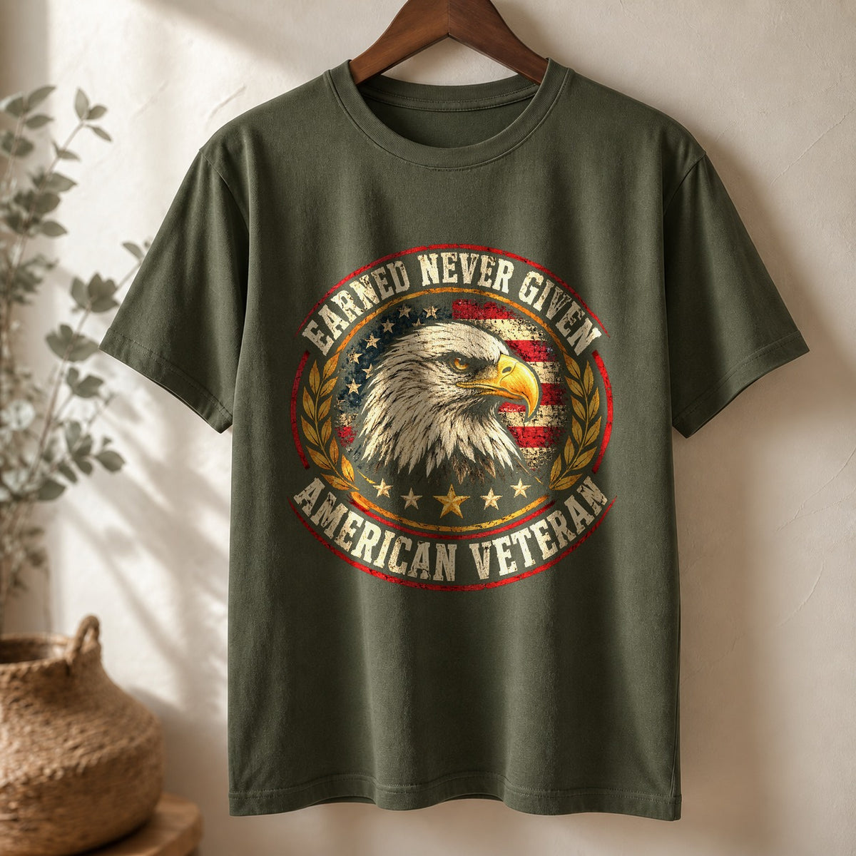 Earned Never Given Veteran Comfort Colors Graphic T-Shirt, Moss