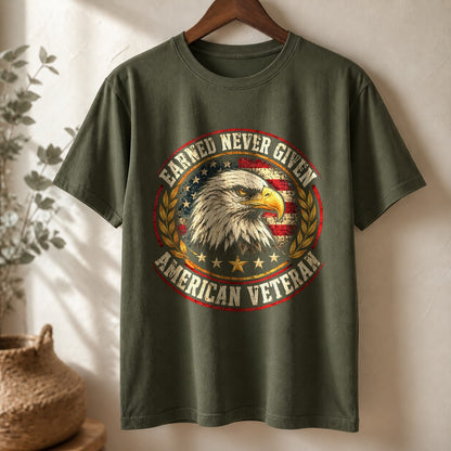 Earned Never Given Veteran Comfort Colors Graphic T-Shirt, Moss