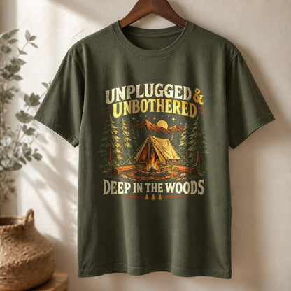 Comfort Colors Unplugged in the Woods Graphic T-Shirt, Camping Tee
