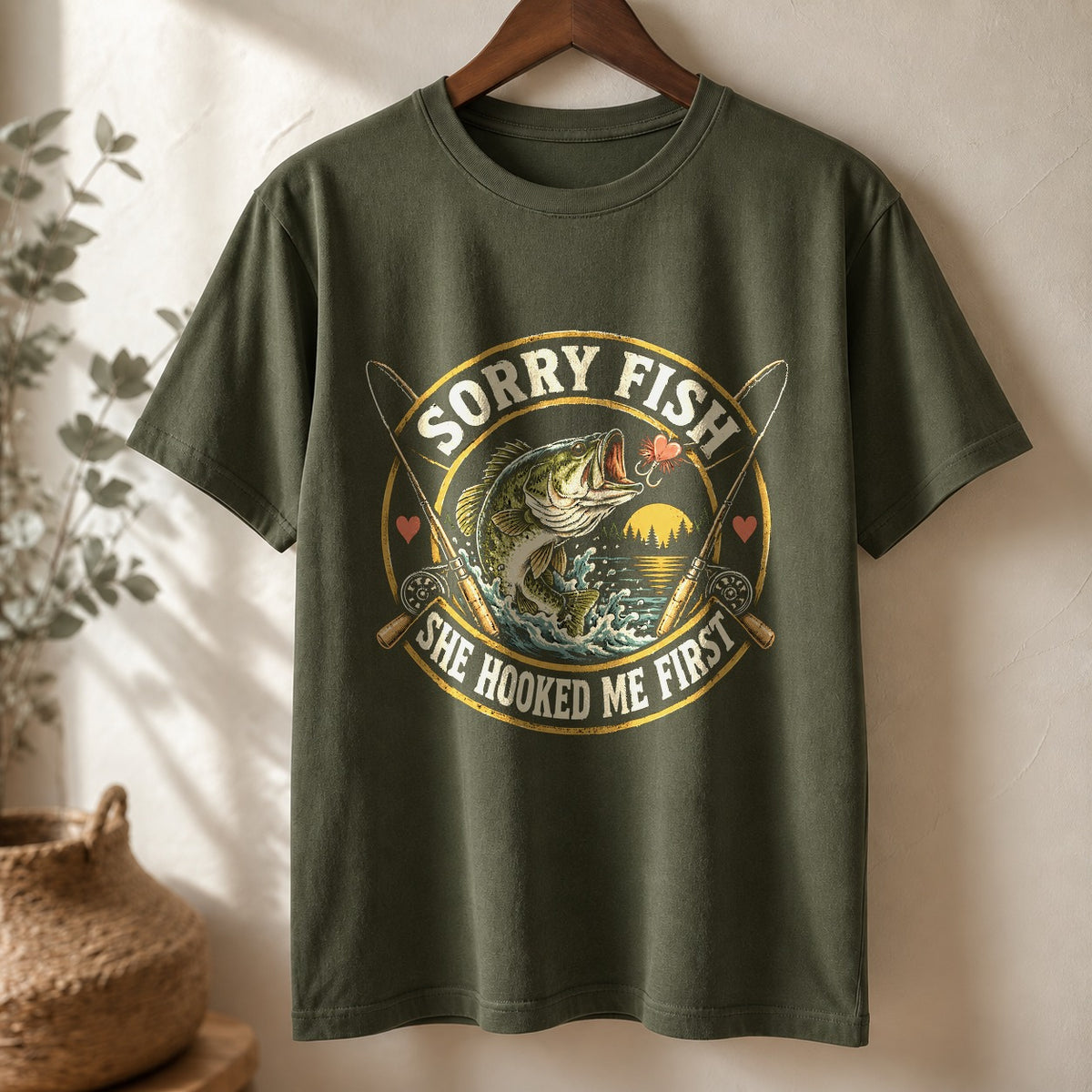 Comfort Colors Hooked First Angler Fishing Husband T-Shirt