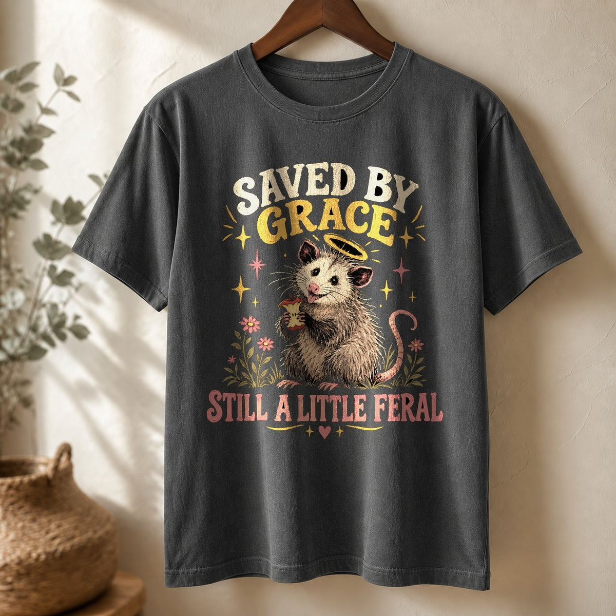 Comfort Colors T-Shirt, Feral Yet Redeemed Opossum Graphic