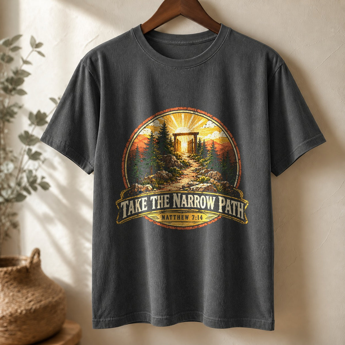 Narrow Path Trail Badge Comfort Colors T-Shirt, Christian Graphic Tee