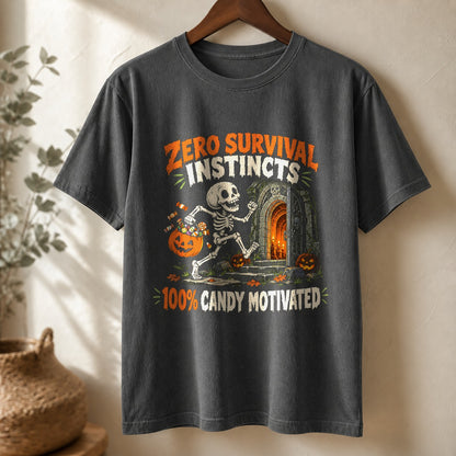 Zero Survival Instincts Comfort Colors T-Shirt, Halloween Graphic