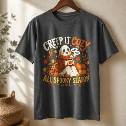 Creep It Cozy Ghost Comfort Colors T-Shirt, Cute Fall Graphic Tee