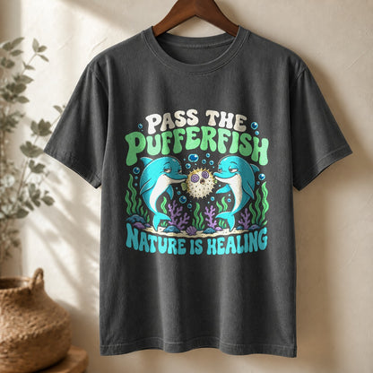 Comfort Colors T-Shirt, Retro Dolphin Puffer Graphic Tee