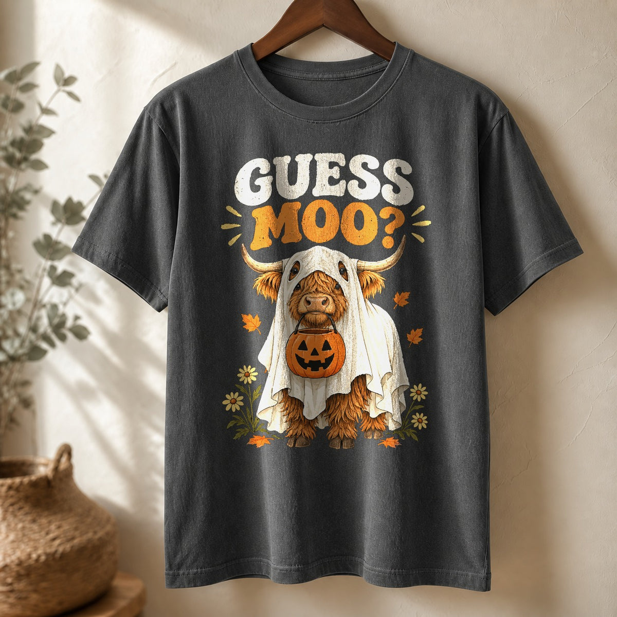 Guess Moo Ghost Cow Comfort Colors T-Shirt, Pepper