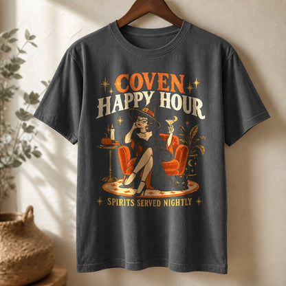 Comfort Colors T-Shirt, Coven Happy Hour Retro Witch Graphic