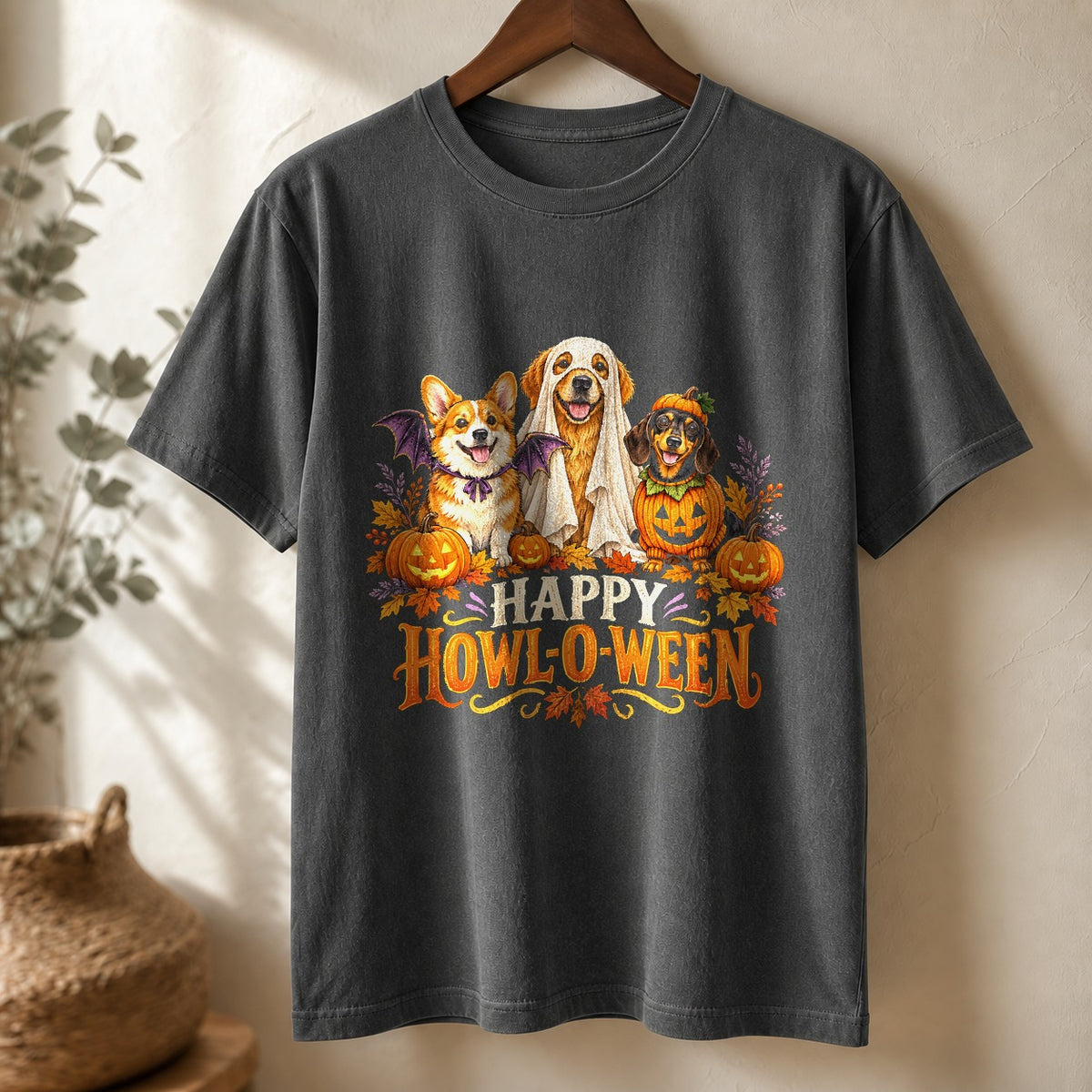 Comfort Colors Happy Howl-o-ween Dogs Halloween Graphic T-Shirt