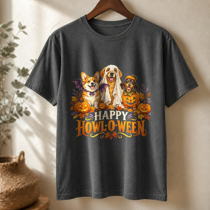 Comfort Colors Happy Howl-o-ween Dogs Halloween Graphic T-Shirt