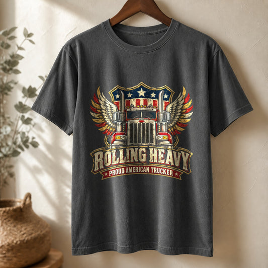 Rolling Heavy Trucker Comfort Colors T-Shirt, Patriotic Graphic Tee