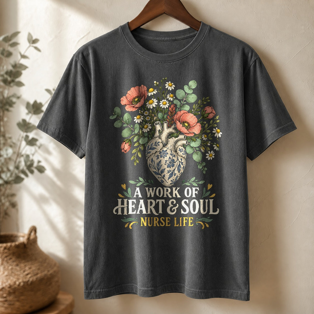 Botanical Heart Nurse Comfort Colors Graphic T-Shirt