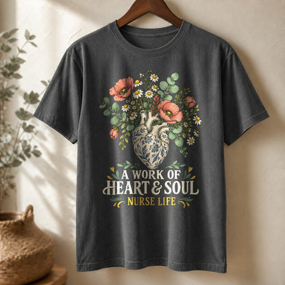 Botanical Heart Nurse Comfort Colors Graphic T-Shirt