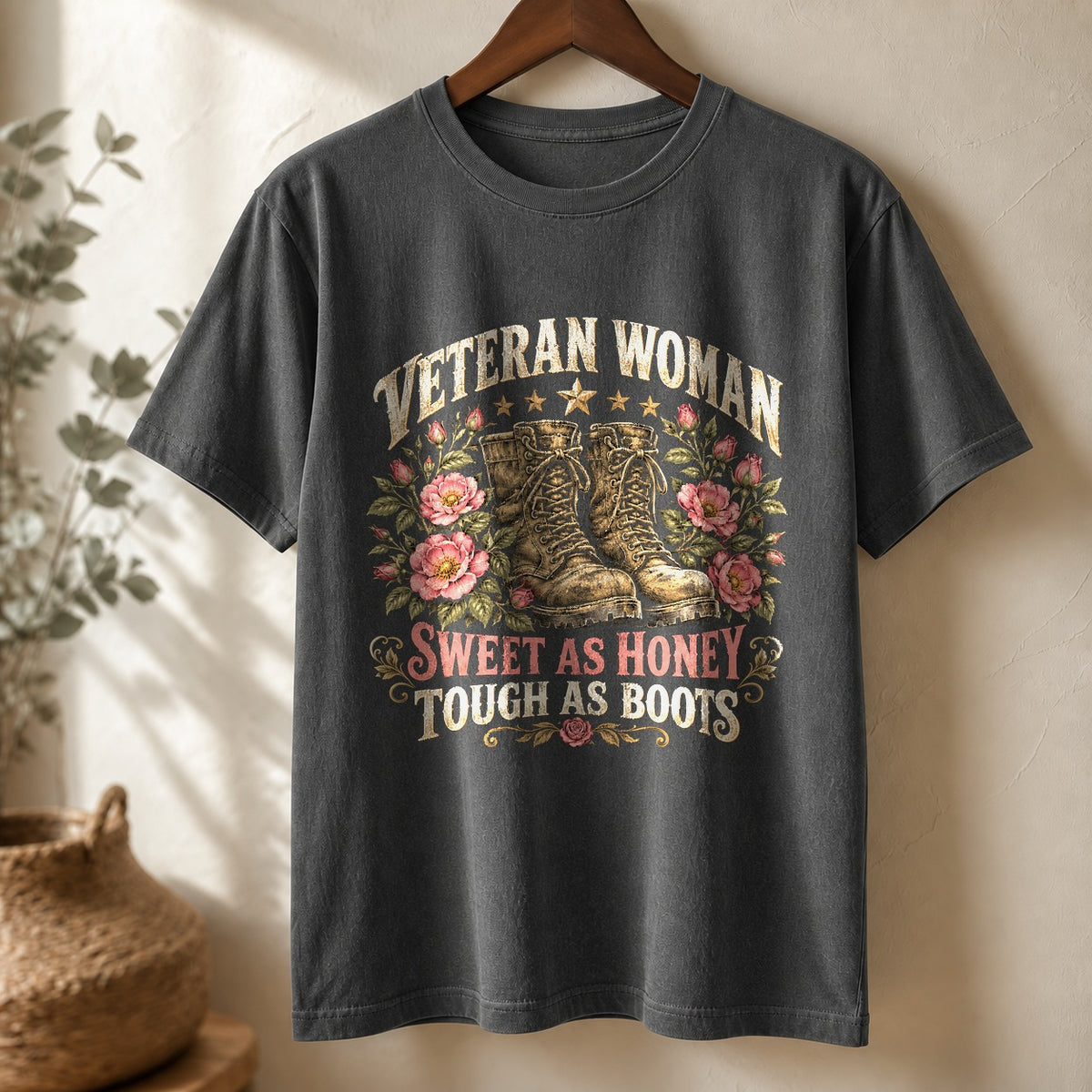 Veteran Woman Sweet as Honey Tough as Boots Comfort Colors T-Shirt