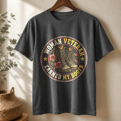Earned My Boots Woman Veteran Comfort Colors T-Shirt