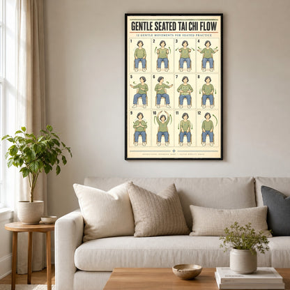 Gentle Seated Tai Chi Flow Poster, Chair Exercise Chart for Seniors