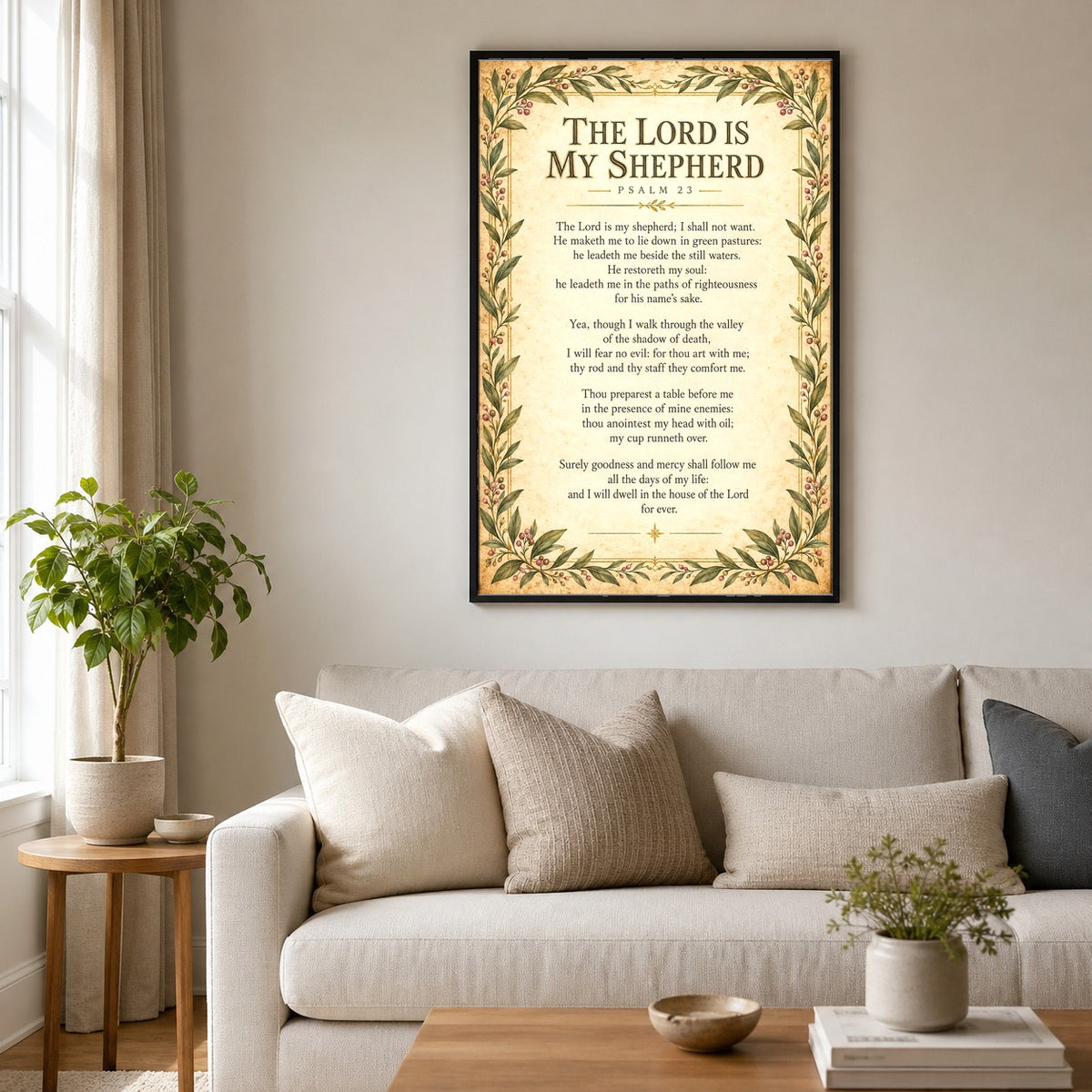 Psalm 23 Scripture Art Poster, The Lord Is My Shepherd Wall Decor