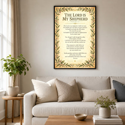 Psalm 23 Scripture Art Poster, The Lord Is My Shepherd Wall Decor