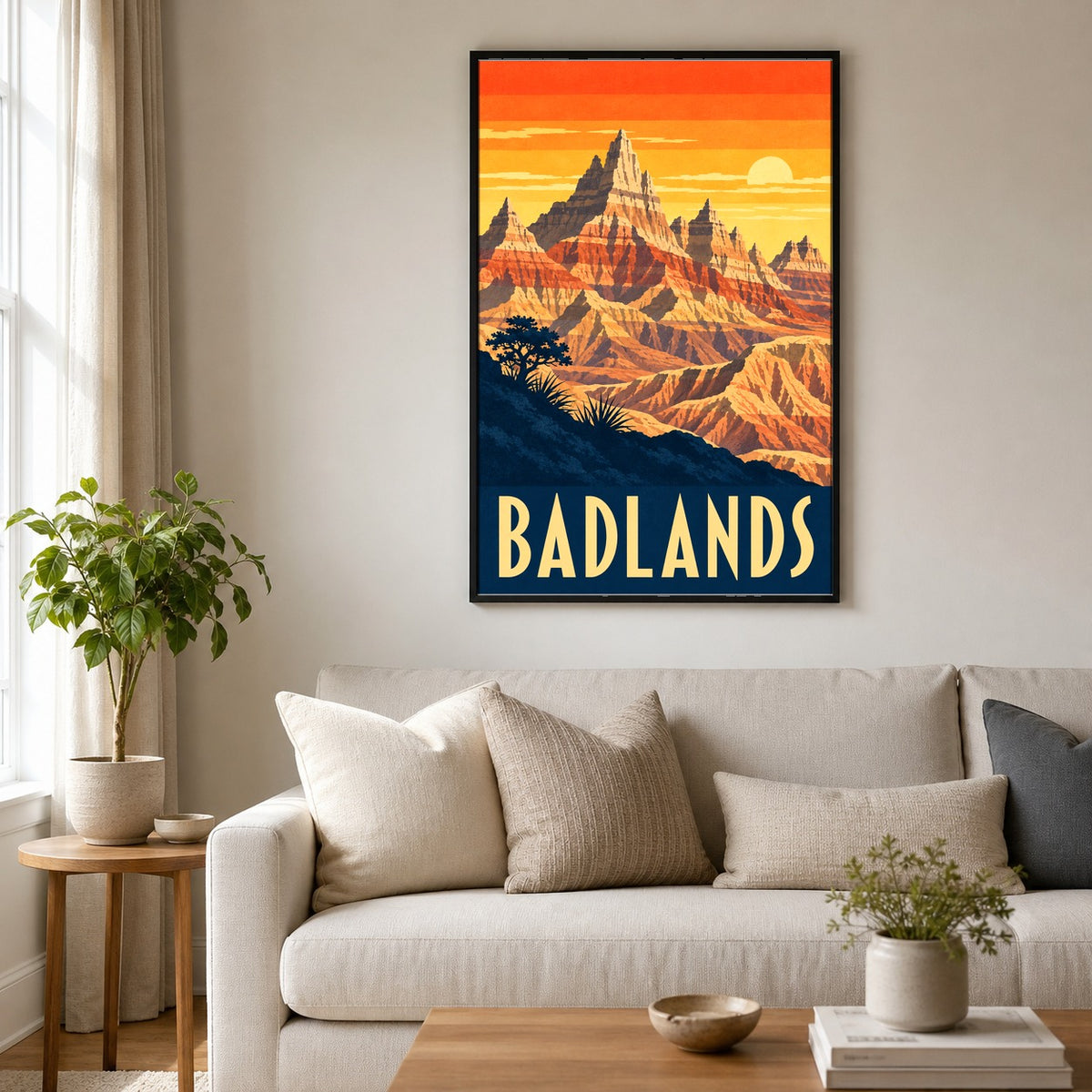 Badlands Vintage Travel Poster, Retro Desert Wall Art Print