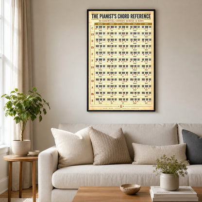 Piano Chord Reference Chart Poster, Music Theory Wall Art