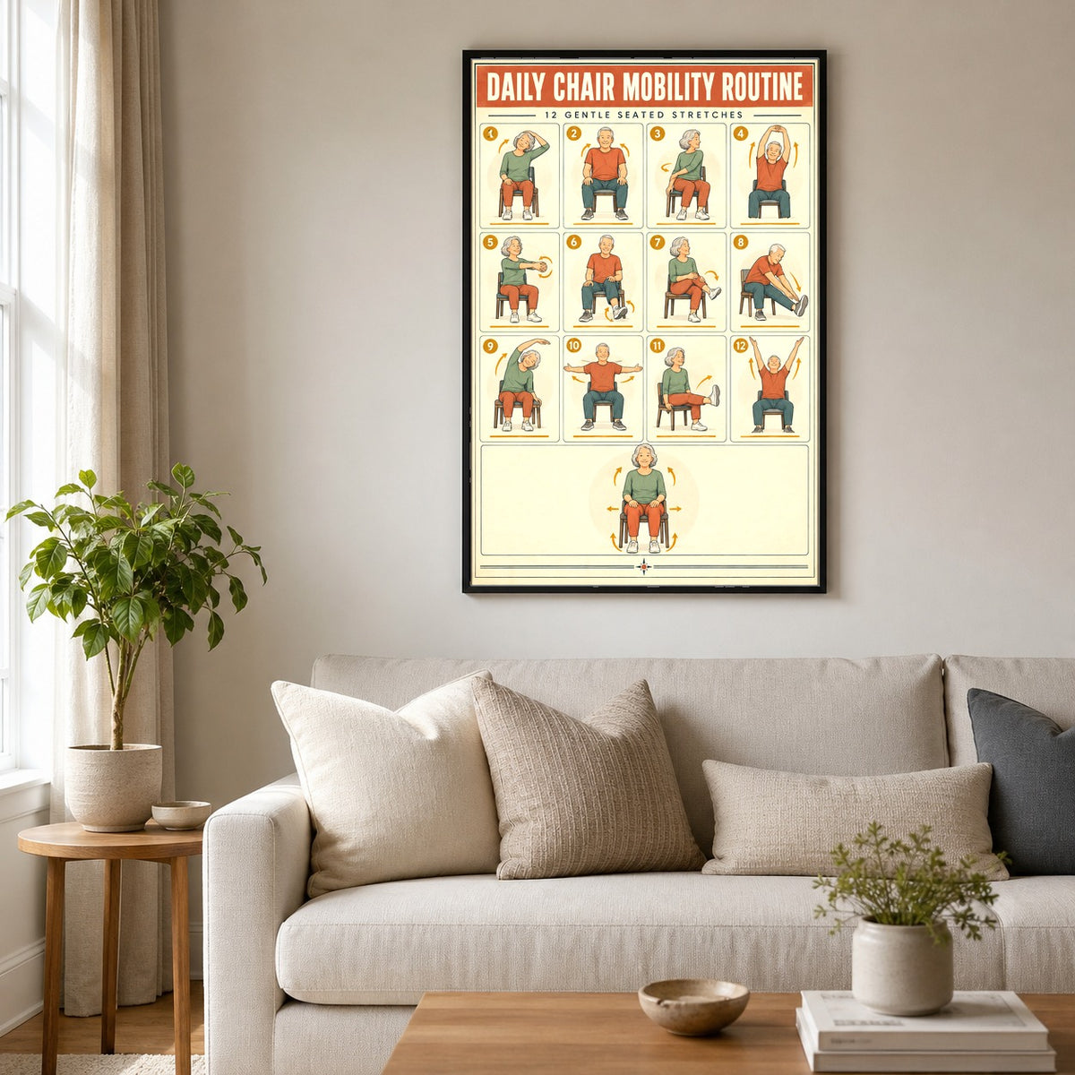Daily Chair Mobility Routine Poster, Seated Senior Exercise Chart