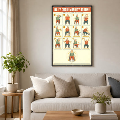 Daily Chair Mobility Routine Poster, Seated Senior Exercise Chart