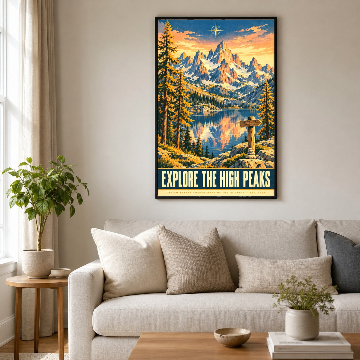 Alpine Cirque Overlook Vintage Travel Poster, High Peaks Wall Art